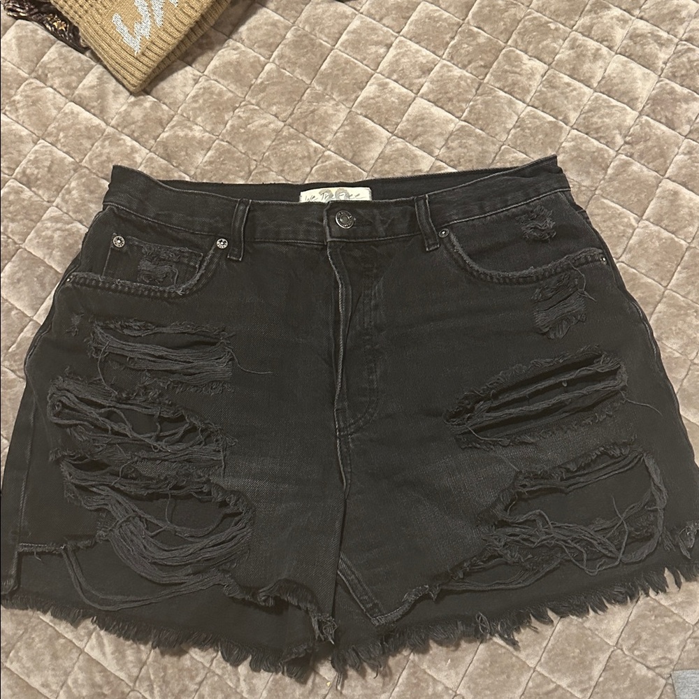 We The Free Black Distressed Denim Shorts